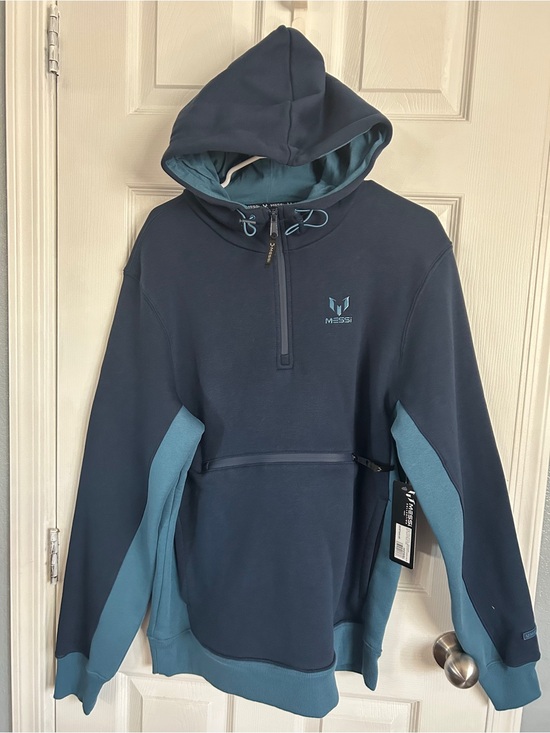 Messi Other - Men's Navy & Teal Half-Zip Hooded Sweater by Messi